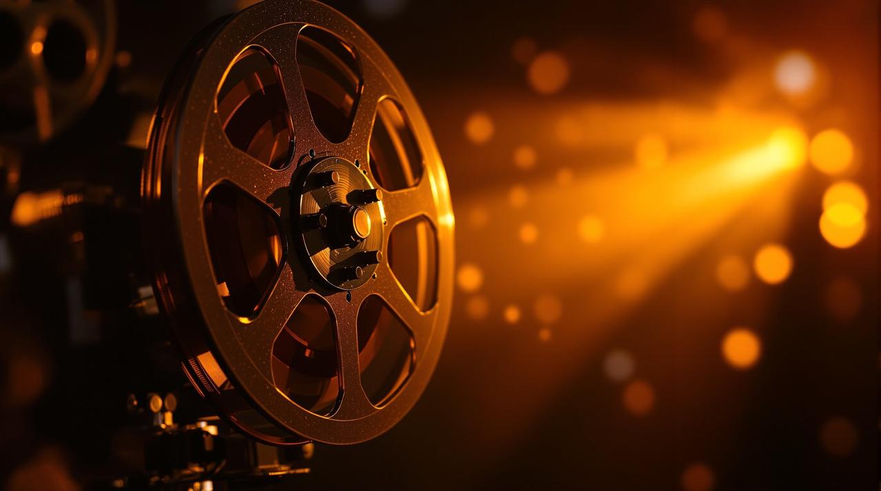 芊芊影视 - 经典影视作品放映室,怀旧老电影放映机投射温暖光芒